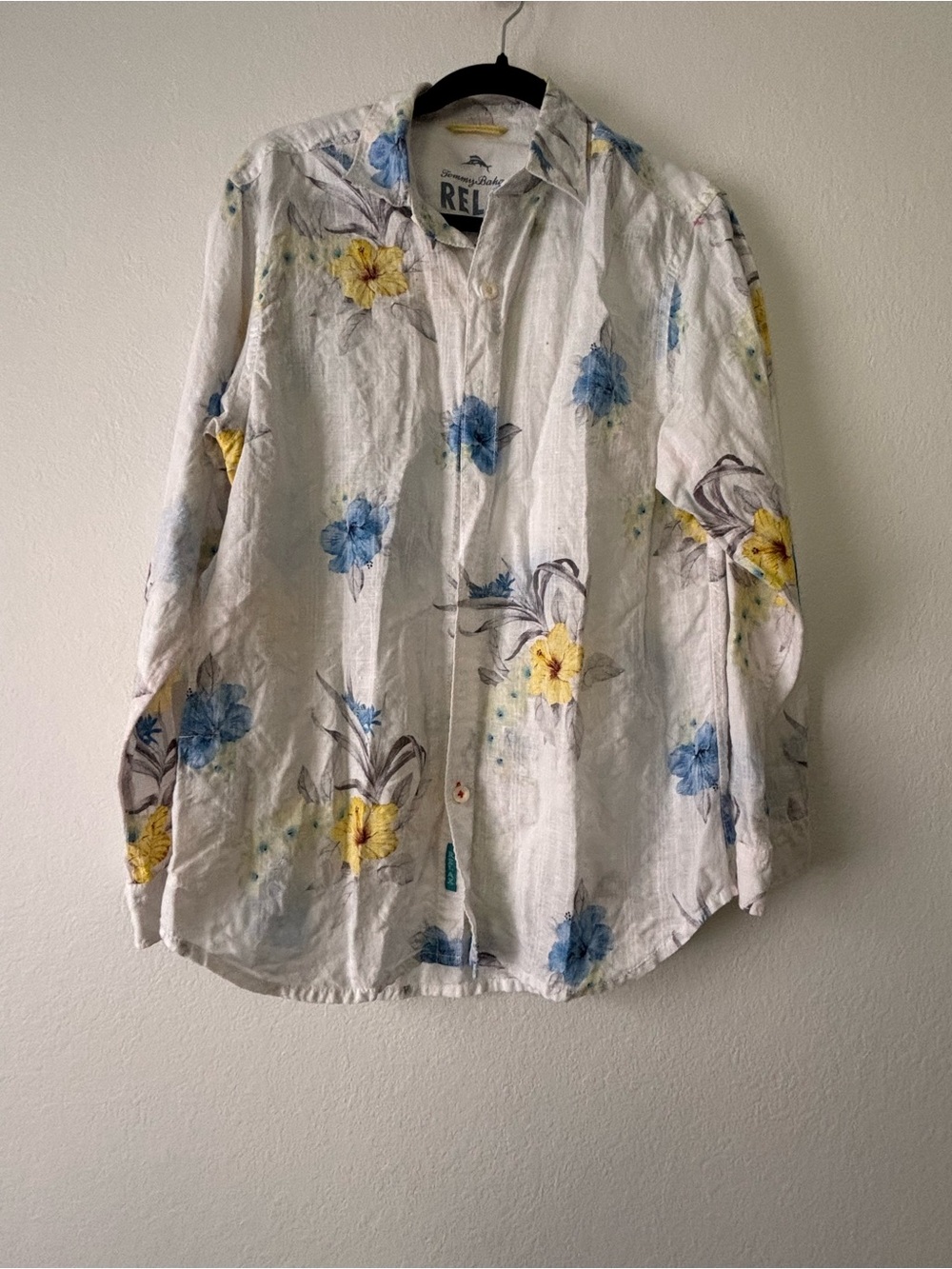 Tommy Bahama White Relax Graphic Shirt with Yellow Accent